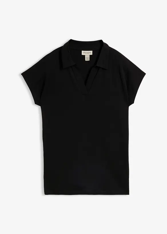 Poloshirt aus elastischem Baumwoll-Mix in schwarz von vorne - bonprix Poloshirt aus elastischem Baumwoll-Mix in schwarz von vorne - bonprix