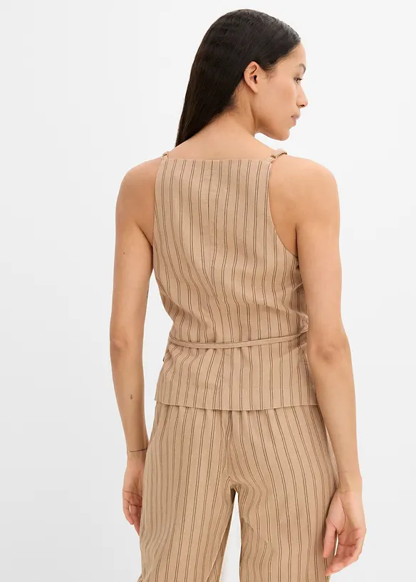 Blazerweste aus kühlendem Leinen-Mix in beige von hinten (im Anschnitt) - bonprix