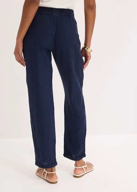 Leinenhose mit Elastik-Bündchen in blau von hinten - bonprix Leinenhose mit Elastik-Bündchen in blau von hinten - bonprix