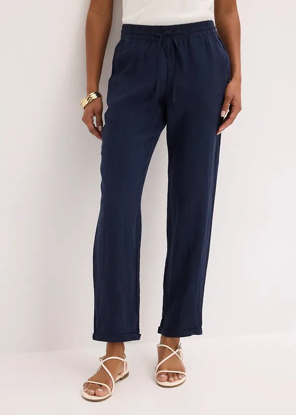 Leinenhose mit Elastik-Bündchen in blau von vorne - bonprix Leinenhose mit Elastik-Bündchen in blau von vorne - bonprix