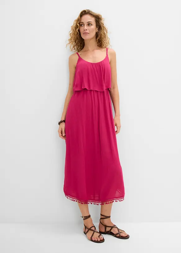 Maxikleid aus strukturierter Viskose in pink von vorne (Totalaufnahme) - bonprix