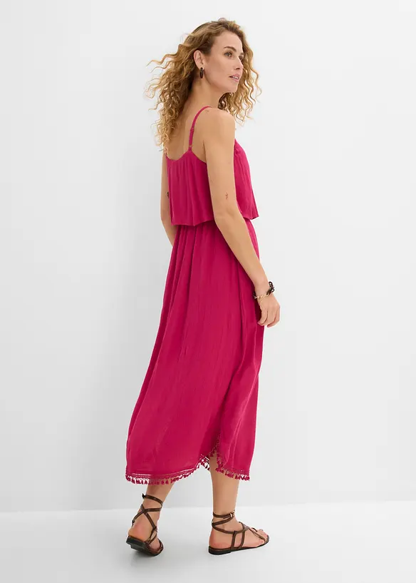 Maxikleid aus strukturierter Viskose in pink von hinten (Totalaufnahme) - bonprix