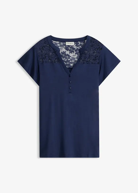 Henleyshirt aus Viskose-Mix in blau von vorne - bonprix Henleyshirt aus Viskose-Mix in blau von vorne - bonprix