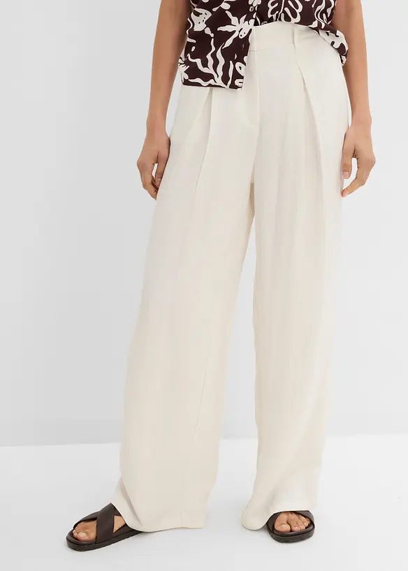 Sommerliche Bundfaltenhose in weiß von vorne - bonprix