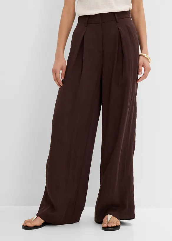 Sommerliche Bundfaltenhose in braun von vorne - bonprix