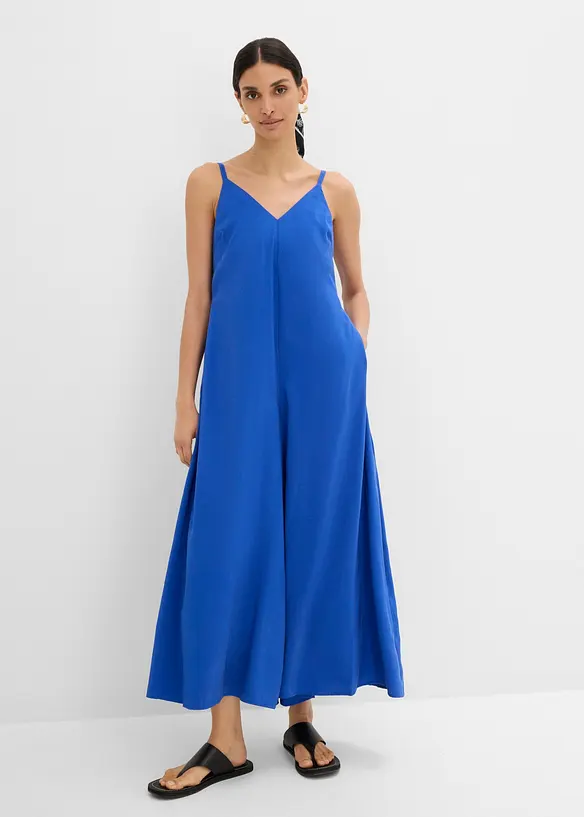 Jumpsuit mit verstellbaren Trägern aus Viskose-Mix in blau von vorne (Totalaufnahme) - bonprix Jumpsuit mit verstellbaren Trägern aus Viskose-Mix in blau von vorne (Totalaufnahme) - bonprix