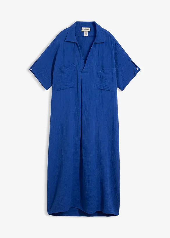 Musselin-Kaftan-Kleid aus reiner Baumwolle in blau von vorne - bonprix
