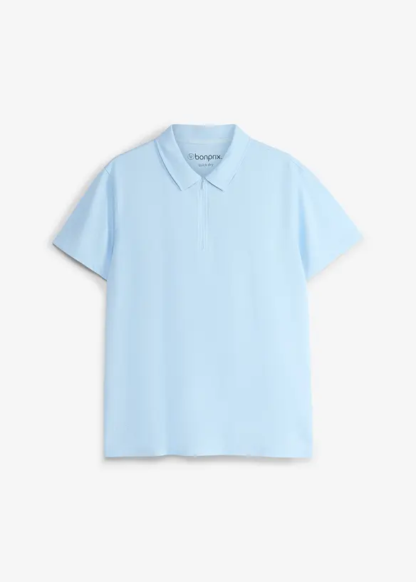 Herren Sport-Poloshirt mit Reißverschluss, schnelltrocknend in blau von vorne - bonprix