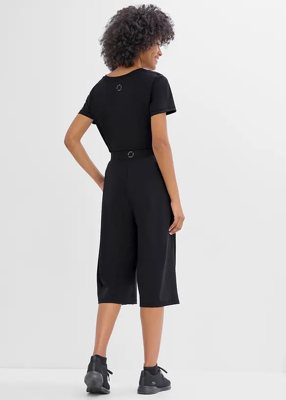 Sport-Culottes mit Zierfalten, schnelltrocknend in schwarz von hinten - bonprix