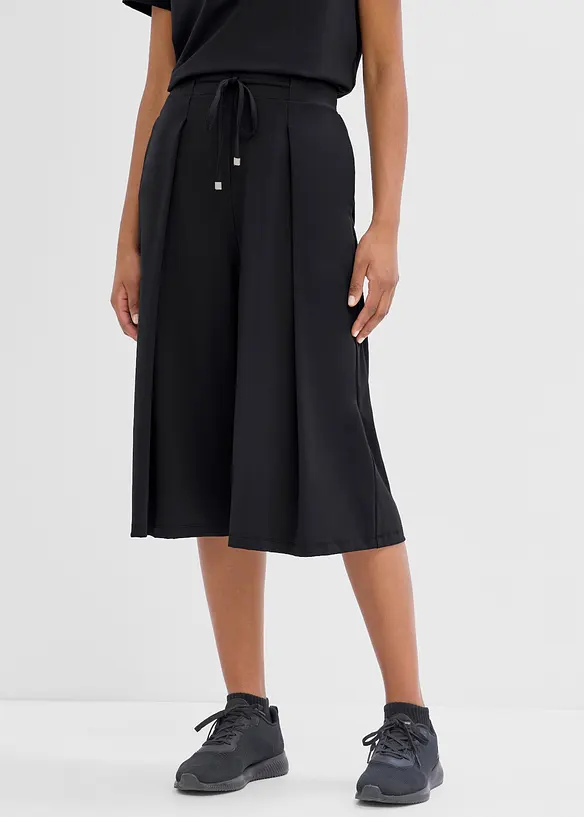 Sport-Culottes mit Zierfalten, schnelltrocknend in schwarz von vorne - bonprix