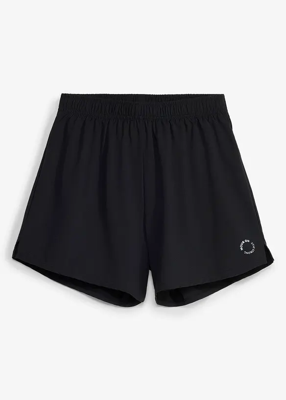 Sport-Shorts mit integrierter Radlerhose 2-in1, schnelltrocknend in schwarz von vorne - bonprix