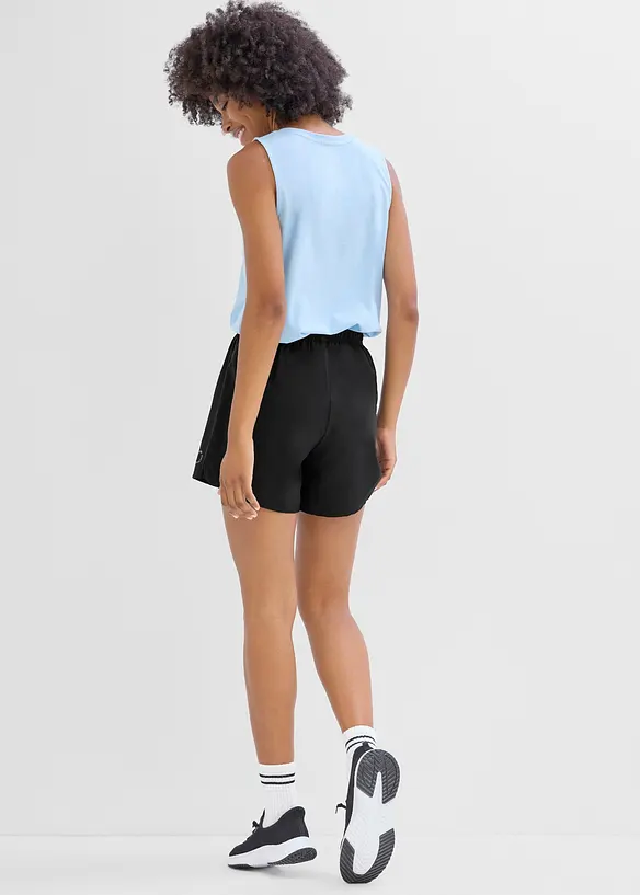 Sport-Shorts mit integrierter Radlerhose 2-in1, schnelltrocknend in schwarz von hinten - bonprix