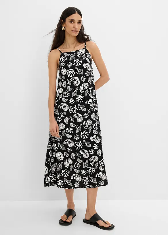 Midikleid in All-Over-Print aus Viskose-Mix in schwarz von vorne (Totalaufnahme) - bonprix