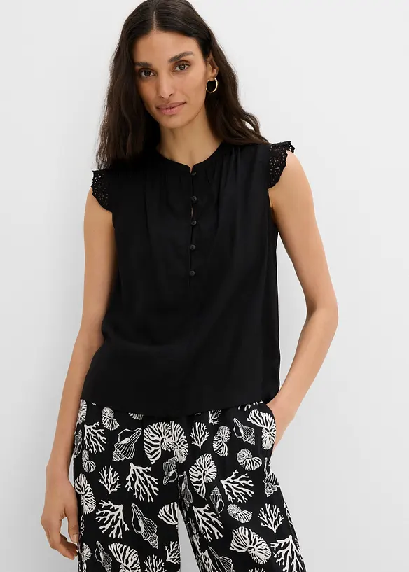Blusentop aus Viskose in schwarz von vorne (im Anschnitt) - bonprix Blusentop aus Viskose in schwarz von vorne (im Anschnitt) - bonprix