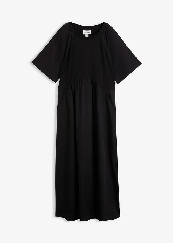 Midikleid mit Warenmix aus reiner Baumwolle in schwarz von vorne - bonprix Midikleid mit Warenmix aus reiner Baumwolle in schwarz von vorne - bonprix