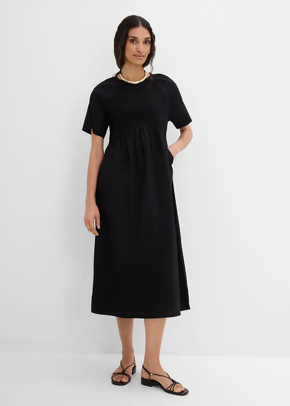 Midikleid mit Warenmix aus reiner Baumwolle in schwarz von vorne (Totalaufnahme) - bonprix Midikleid mit Warenmix aus reiner Baumwolle in schwarz von vorne (Totalaufnahme) - bonprix
