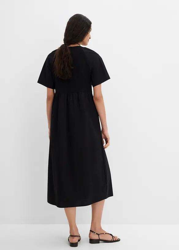 Midikleid mit Warenmix aus reiner Baumwolle in schwarz von hinten (Totalaufnahme) - bonprix Midikleid mit Warenmix aus reiner Baumwolle in schwarz von hinten (Totalaufnahme) - bonprix