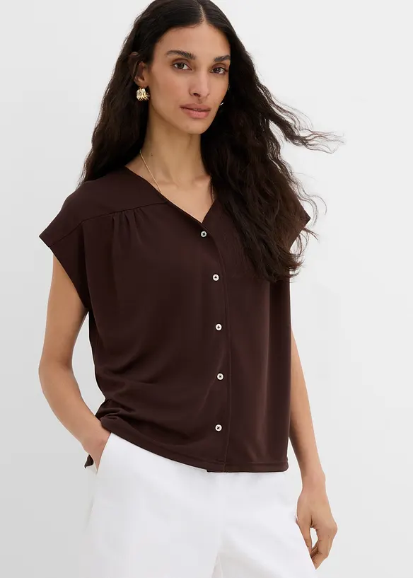 Shirtbluse aus Viskose Piqué in braun von vorne (im Anschnitt) - bonprix