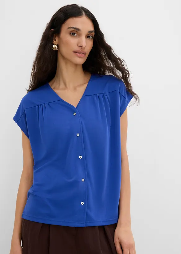 Shirtbluse aus Viskose Piqué in blau von vorne (im Anschnitt) - bonprix