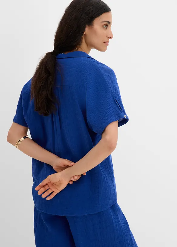 Musselin-Tunikabluse aus reiner Baumwolle in blau von hinten (im Anschnitt) - bonprix Musselin-Tunikabluse aus reiner Baumwolle in blau von hinten (im Anschnitt) - bonprix