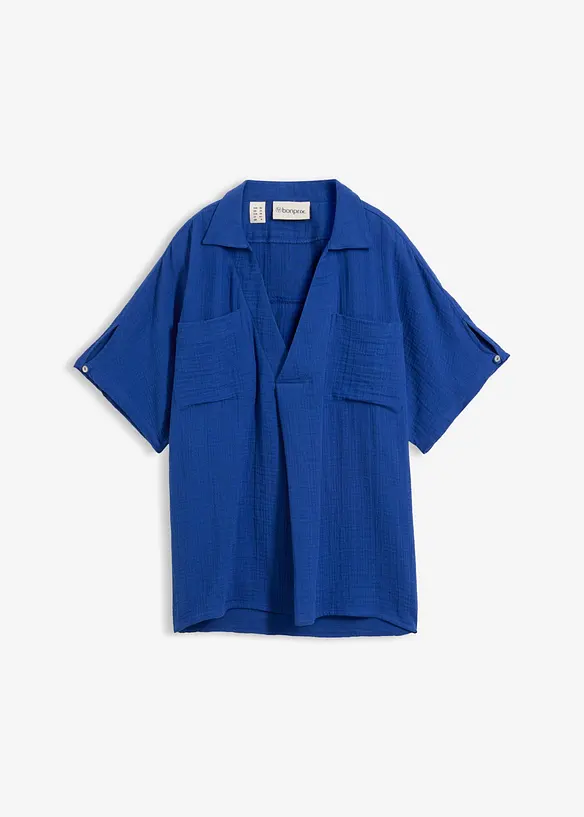 Musselin-Tunikabluse aus reiner Baumwolle in blau von vorne - bonprix Musselin-Tunikabluse aus reiner Baumwolle in blau von vorne - bonprix