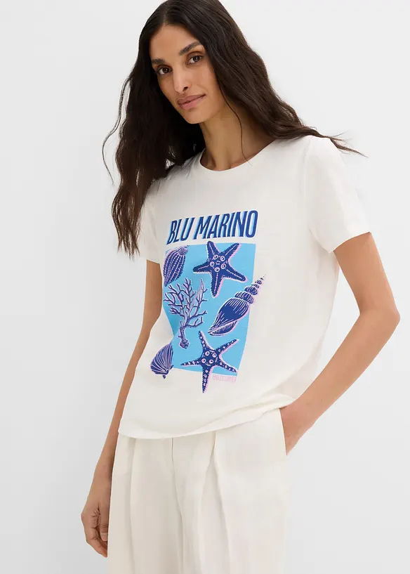 T-Shirt aus reiner Bio-Baumwolle in weiß von vorne (im Anschnitt) - bonprix