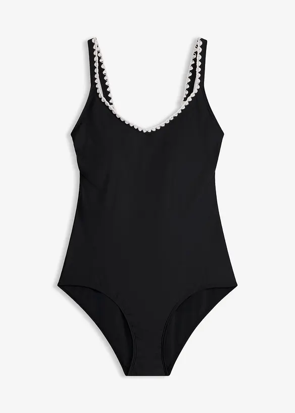 Badeanzug mit Häkelkante in schwarz von vorne - bonprix