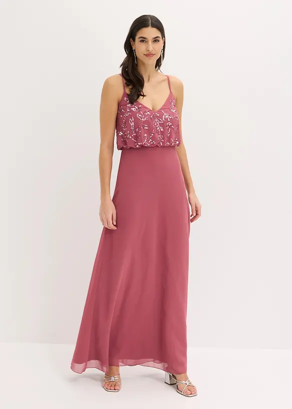 Abendkleid mit Paillettenstickerei in pink von vorne (Totalaufnahme) - bonprix