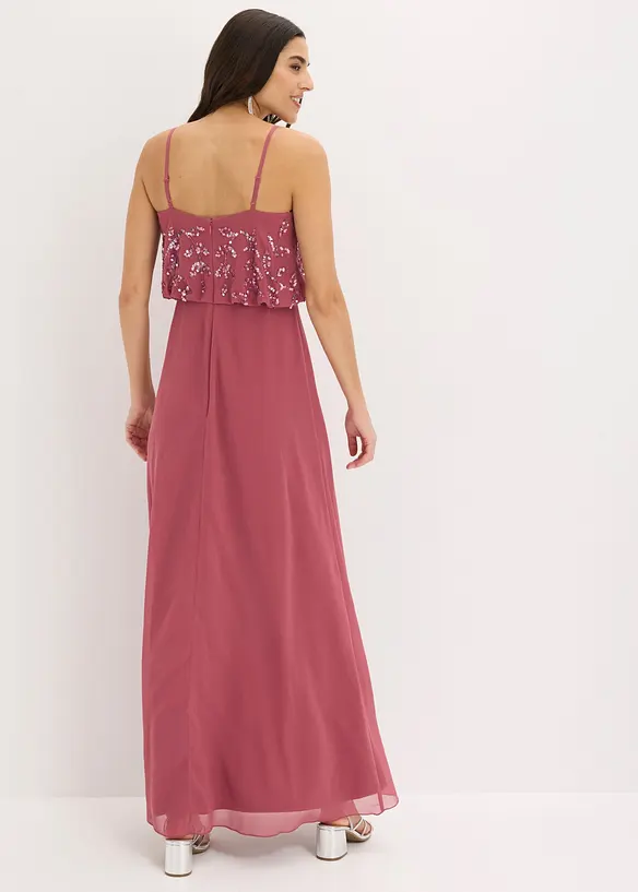 Abendkleid mit Paillettenstickerei in pink von hinten (Totalaufnahme) - bonprix