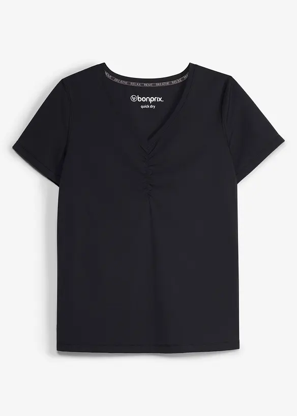 Sport-Top mit Raffung aus schwerem Interlock, schnelltrocknend in schwarz von vorne - bonprix Sport-Top mit Raffung aus schwerem Interlock, schnelltrocknend in schwarz von vorne - bonprix