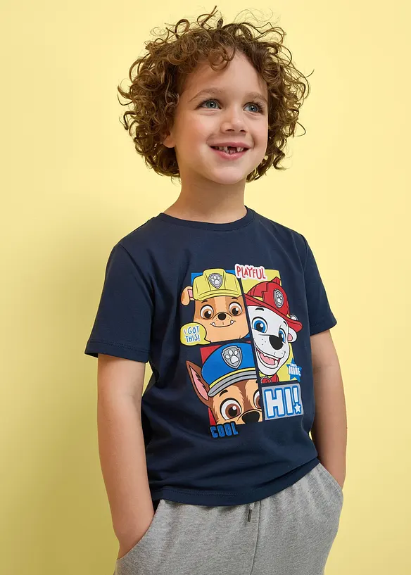 Paw Patrol T-Shirt aus reiner Baumwolle in blau von vorne (im Anschnitt) - PAW PATROL
