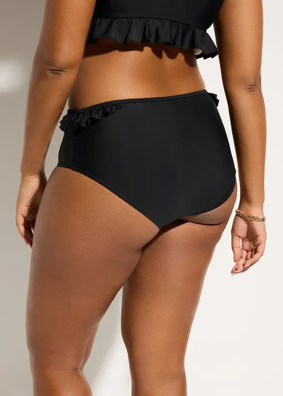 Highwaist-Bikinihose mit Rüschen schnell trocknend in schwarz von hinten - bonprix