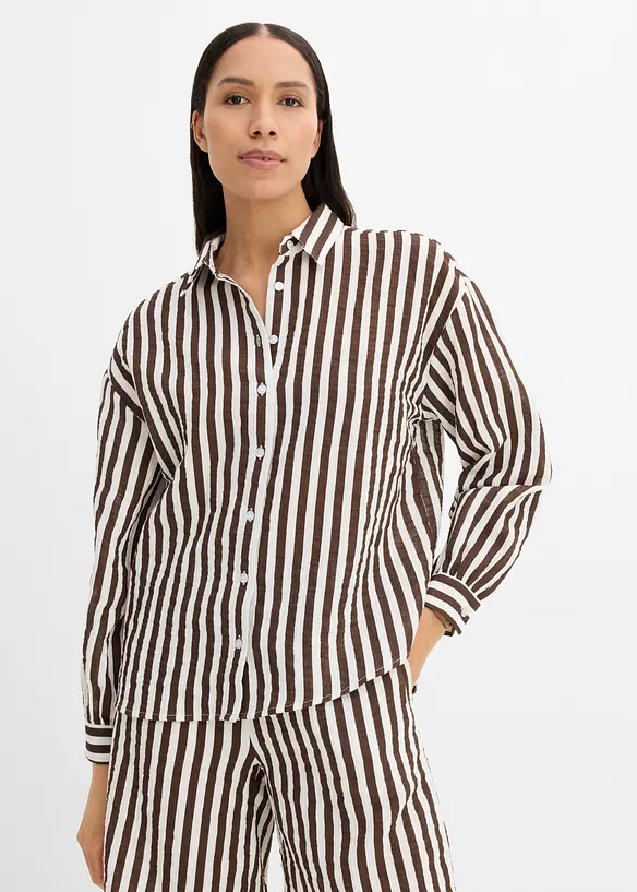 Musselin-Hemdbluse aus reiner Baumwolle in braun von vorne (im Anschnitt) - bonprix Musselin-Hemdbluse aus reiner Baumwolle in braun von vorne (im Anschnitt) - bonprix
