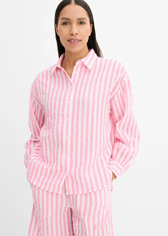 Musselin-Hemdbluse aus reiner Baumwolle in rosa von vorne (im Anschnitt) - bonprix Musselin-Hemdbluse aus reiner Baumwolle in rosa von vorne (im Anschnitt) - bonprix