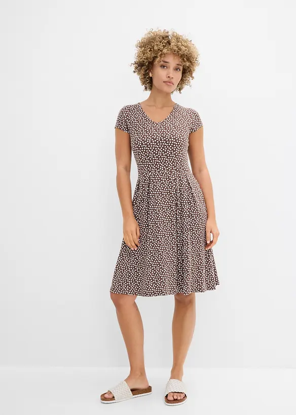 Jerseykleid aus Viskose-Mix in braun von vorne (Totalaufnahme) - bonprix Jerseykleid aus Viskose-Mix in braun von vorne (Totalaufnahme) - bonprix