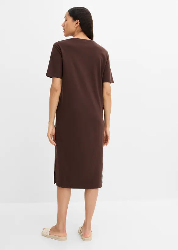 Jerseykleid aus reiner Bio-Baumwolle in braun von hinten (Totalaufnahme) - bonprix