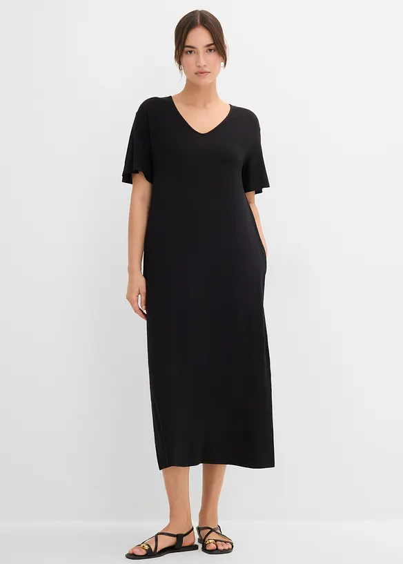 Jerseykleid aus fließendem Viskose-Mix in schwarz von vorne (Totalaufnahme) - bonprix Jerseykleid aus fließendem Viskose-Mix in schwarz von vorne (Totalaufnahme) - bonprix