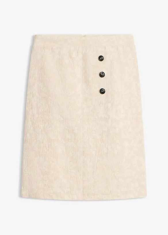 Rock aus Baumwolljacquard mit Leinenanteil in beige von vorne - bonprix