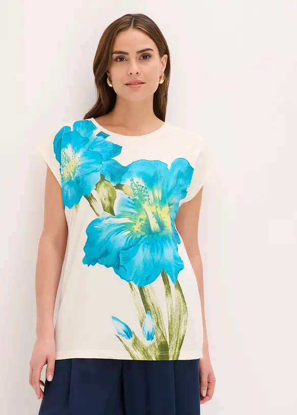 Shirt aus reiner Bio-Baumwolle in weiß von vorne (im Anschnitt) - bonprix