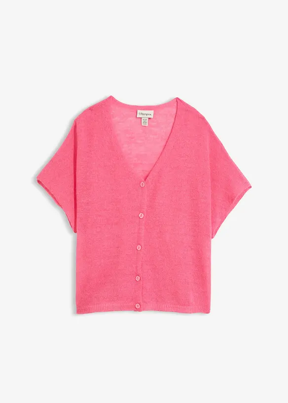 Oversize Feinstrick-Cardigan in pink von vorne - bonprix