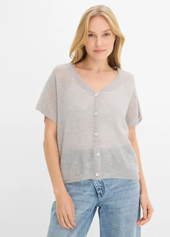 Oversize Feinstrick-Cardigan in grau von vorne (im Anschnitt) - bonprix