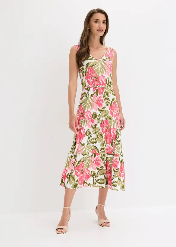 Jerseykleid aus softem Viskose-Mix in weiß von vorne (Totalaufnahme) - bonprix