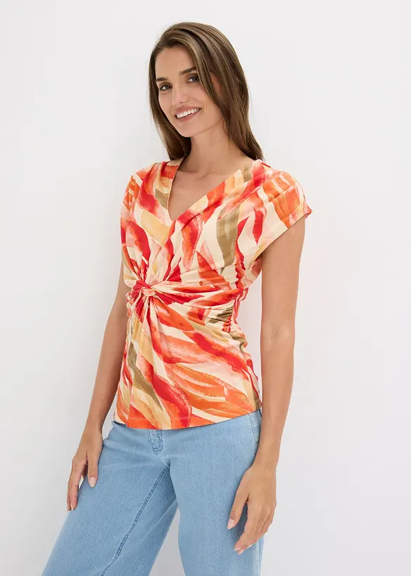Shirt mit Drapierung aus softem Viskose-Mix in beige von vorne (im Anschnitt) - bonprix Shirt mit Drapierung aus softem Viskose-Mix in beige von vorne (im Anschnitt) - bonprix