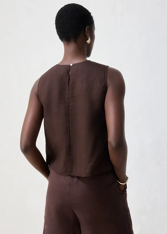 Kurzes Top aus reinem Leinen in braun von hinten (im Anschnitt) - bonprix Kurzes Top aus reinem Leinen in braun von hinten (im Anschnitt) - bonprix