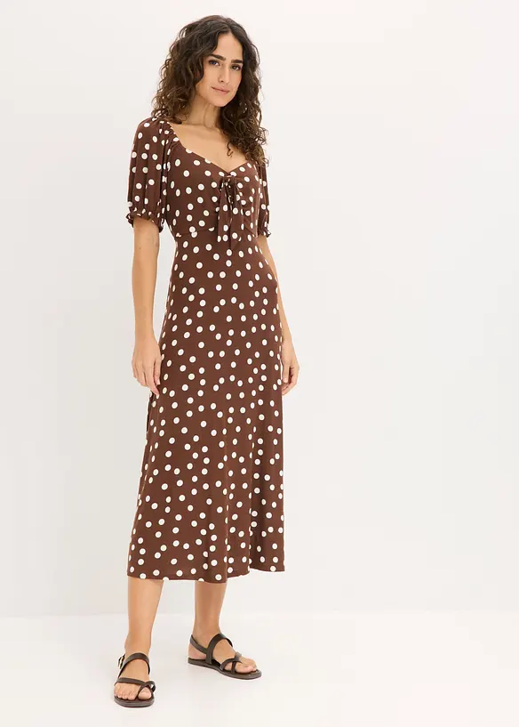 Midikleid aus Viskose-Mix in braun von vorne (Totalaufnahme) - bonprix Midikleid aus Viskose-Mix in braun von vorne (Totalaufnahme) - bonprix