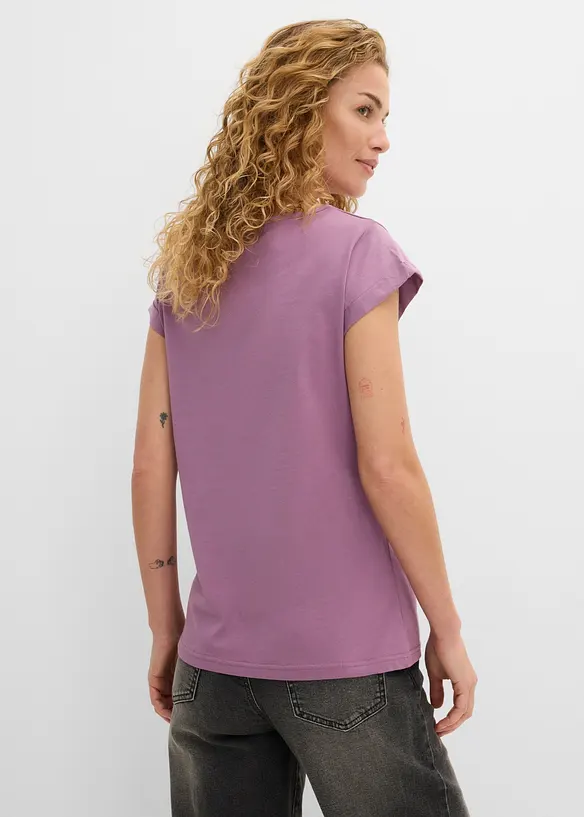 T-Shirt aus reiner Baumwolle in lila von hinten (im Anschnitt) - bonprix