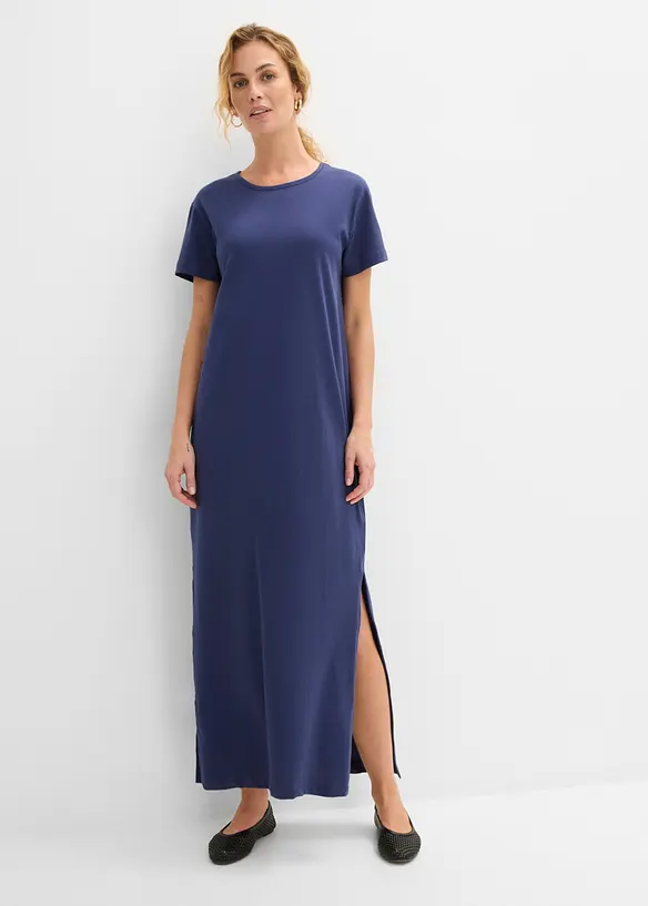 Maxikleid aus reiner Baumwolle in blau von vorne (Totalaufnahme) - bonprix Maxikleid aus reiner Baumwolle in blau von vorne (Totalaufnahme) - bonprix