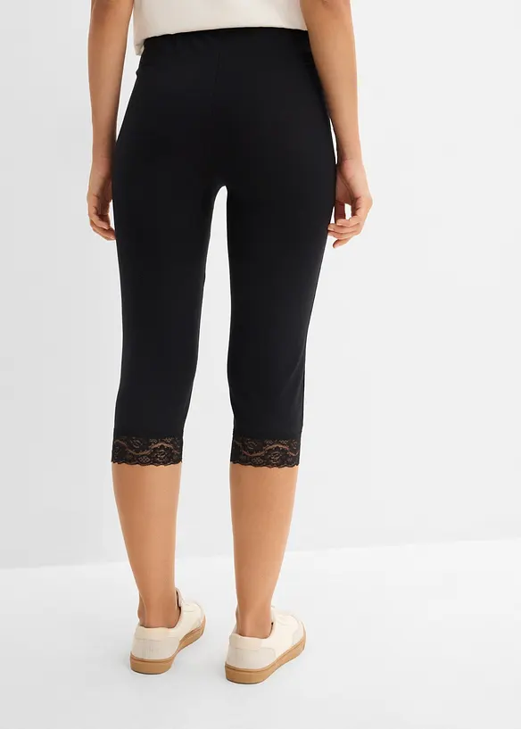 Capri-Leggings mit Spitzendetail in schwarz von hinten - bonprix Capri-Leggings mit Spitzendetail in schwarz von hinten - bonprix
