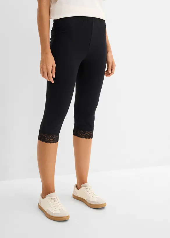 Capri-Leggings mit Spitzendetail in schwarz von vorne - bonprix Capri-Leggings mit Spitzendetail in schwarz von vorne - bonprix