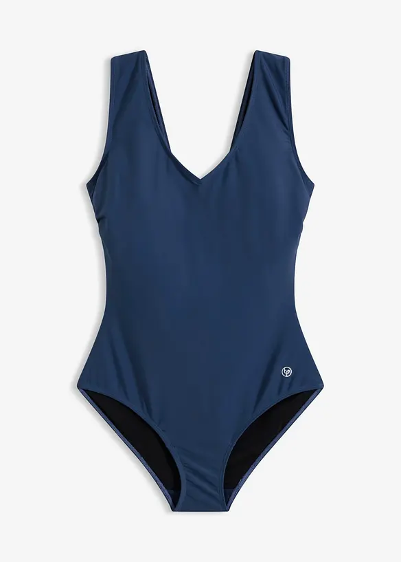 Medium Shape-Badeanzug mit V-Ausschnitt in blau von vorne - bonprix